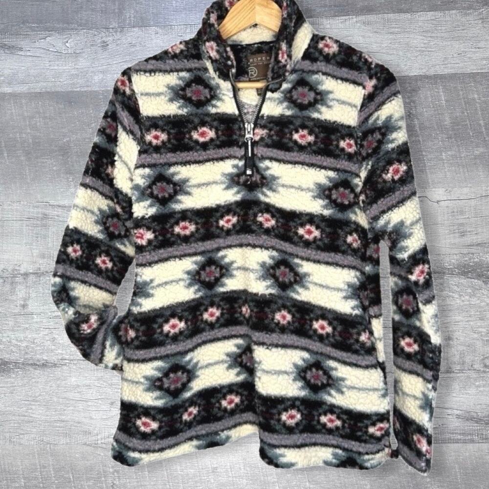 Roper Southwestern Quarter Zip Polar Fleece Pullover Women S Aztec Ivory Pockets